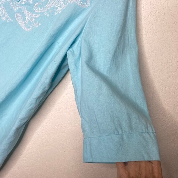 Jessica London Top Womens 20W Blue Embroidered Linen Blend Tunic Plus Size Coast - Picture 5 of 12